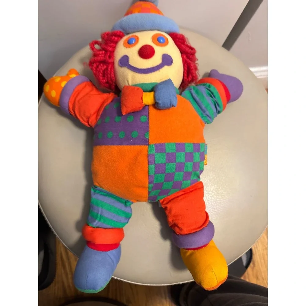 Gymboree Clown Plush Toy Stuffed Animal Red Curly Hair Colorful Patchwork Outfit